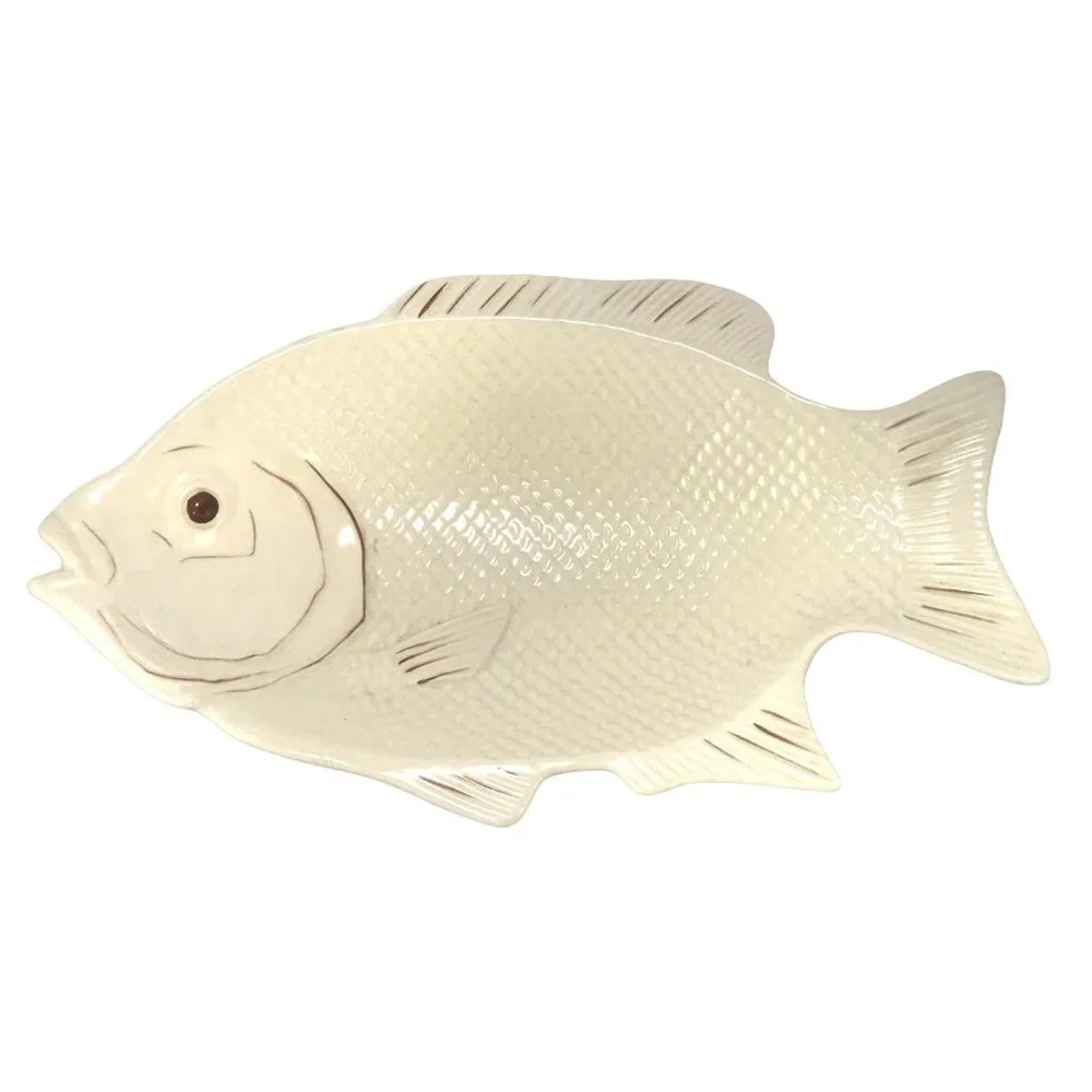 Vintage Hand Painted White Porcelain Fish Serving Dish 15 in - Picture 1 of 4